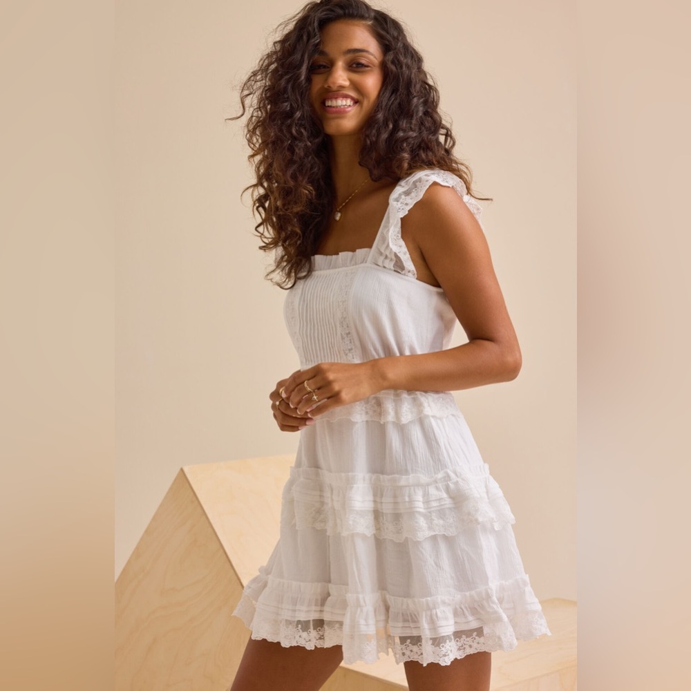 Altar’d State Daphne Tiered Mini Dress White Small NWT Cotton